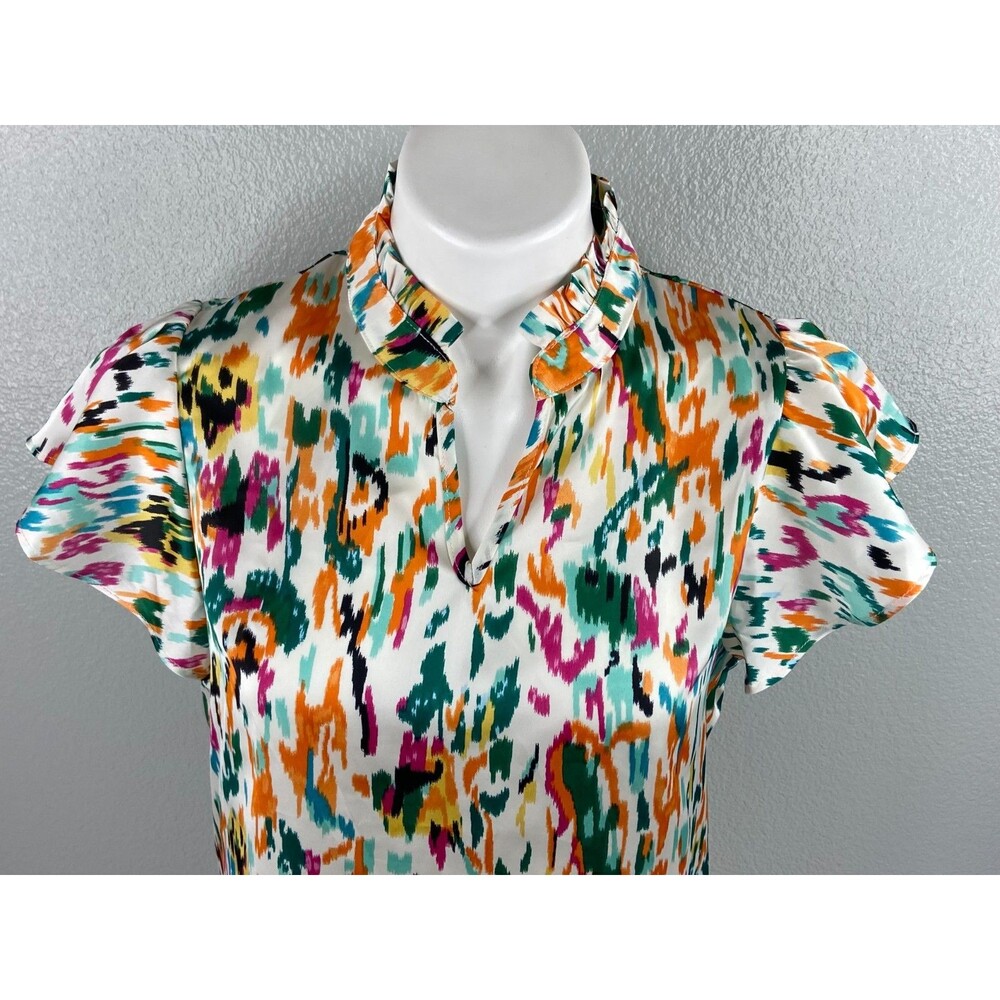 Multi Color Abstract Women Medium Blouse V Neck Casual NWT - Picture 2 of 9